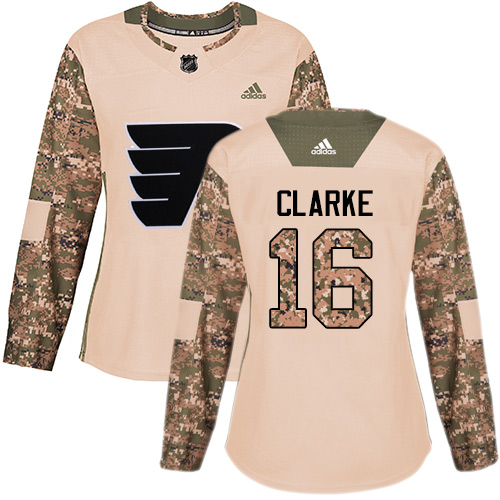 Adidas Flyers #16 Bobby Clarke Camo Authentic Veterans Day Women's Stitched NHL Jersey